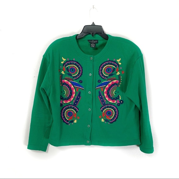 Vintage Embroidered Kelly Green funky 80s Cropped Sweatshirt - Picture 1 of 5